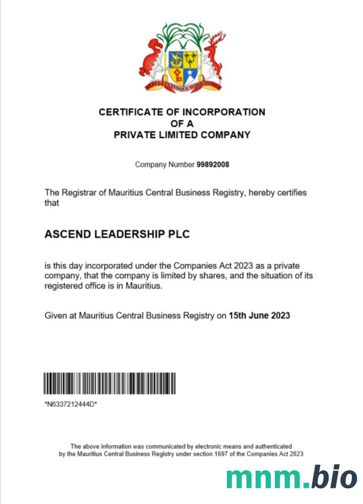 Mauritius business registration vcertyfikat Word i szablon PDF